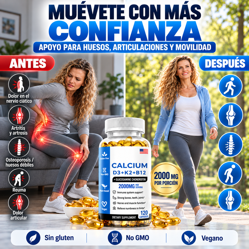 Complejo Calcio D3 + K2 + B12 Alivio Articular y Movilidad Total