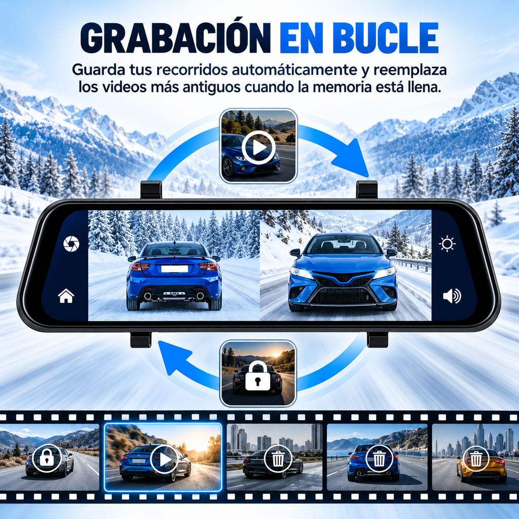 Espejo Retrovisor DVR Doble Cámara Full HD 1080P