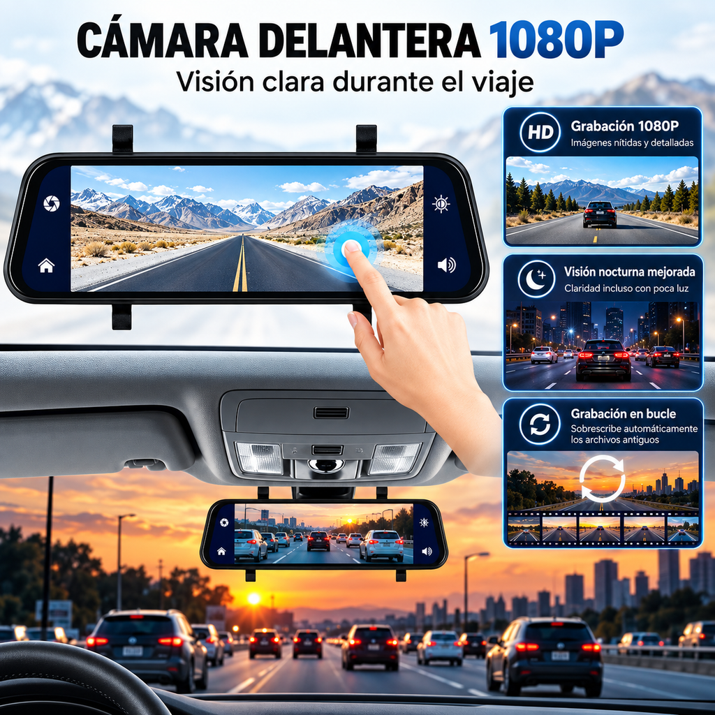 Espejo Retrovisor DVR Doble Cámara Full HD 1080P